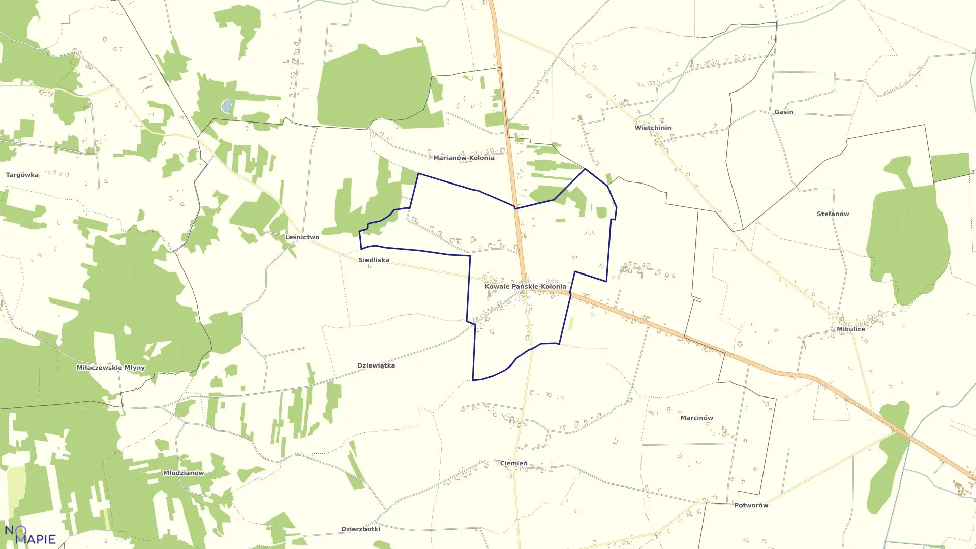 Mapa obrębu Kowale Pańskie Kol. w gminie Kawęczyn