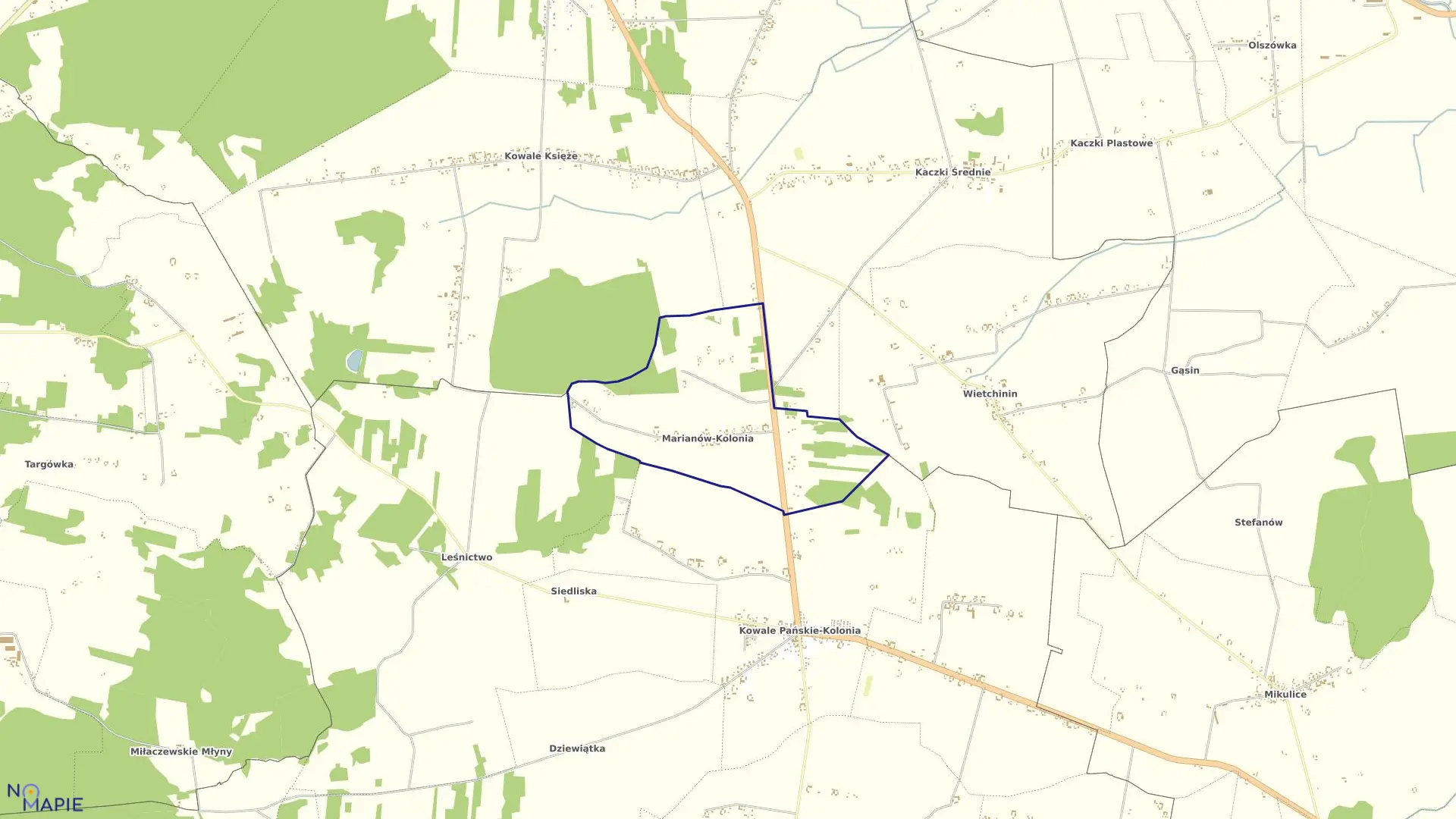 Mapa obrębu Marianów Kolonia w gminie Kawęczyn