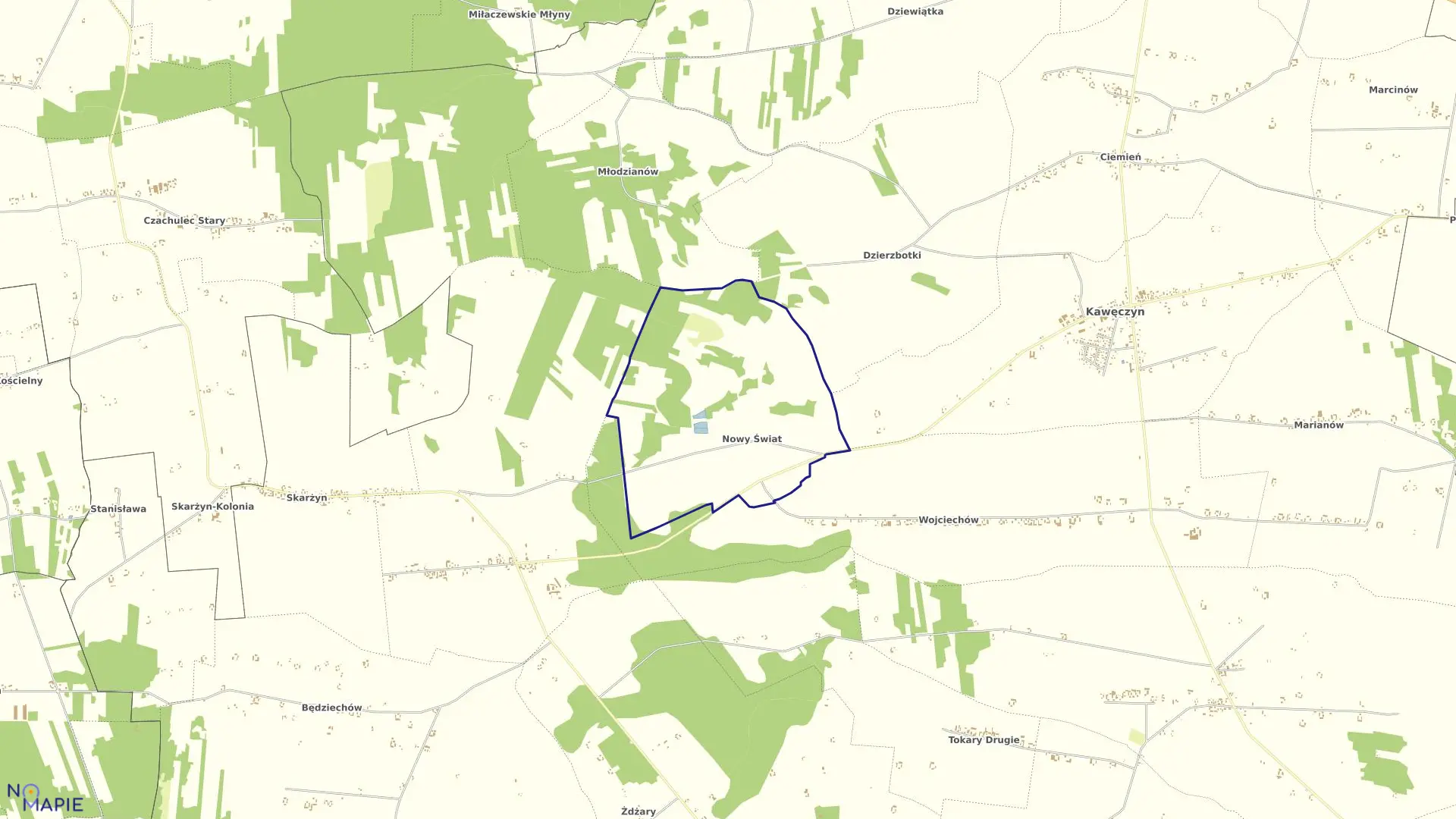 Mapa obrębu Nowy Świat w gminie Kawęczyn