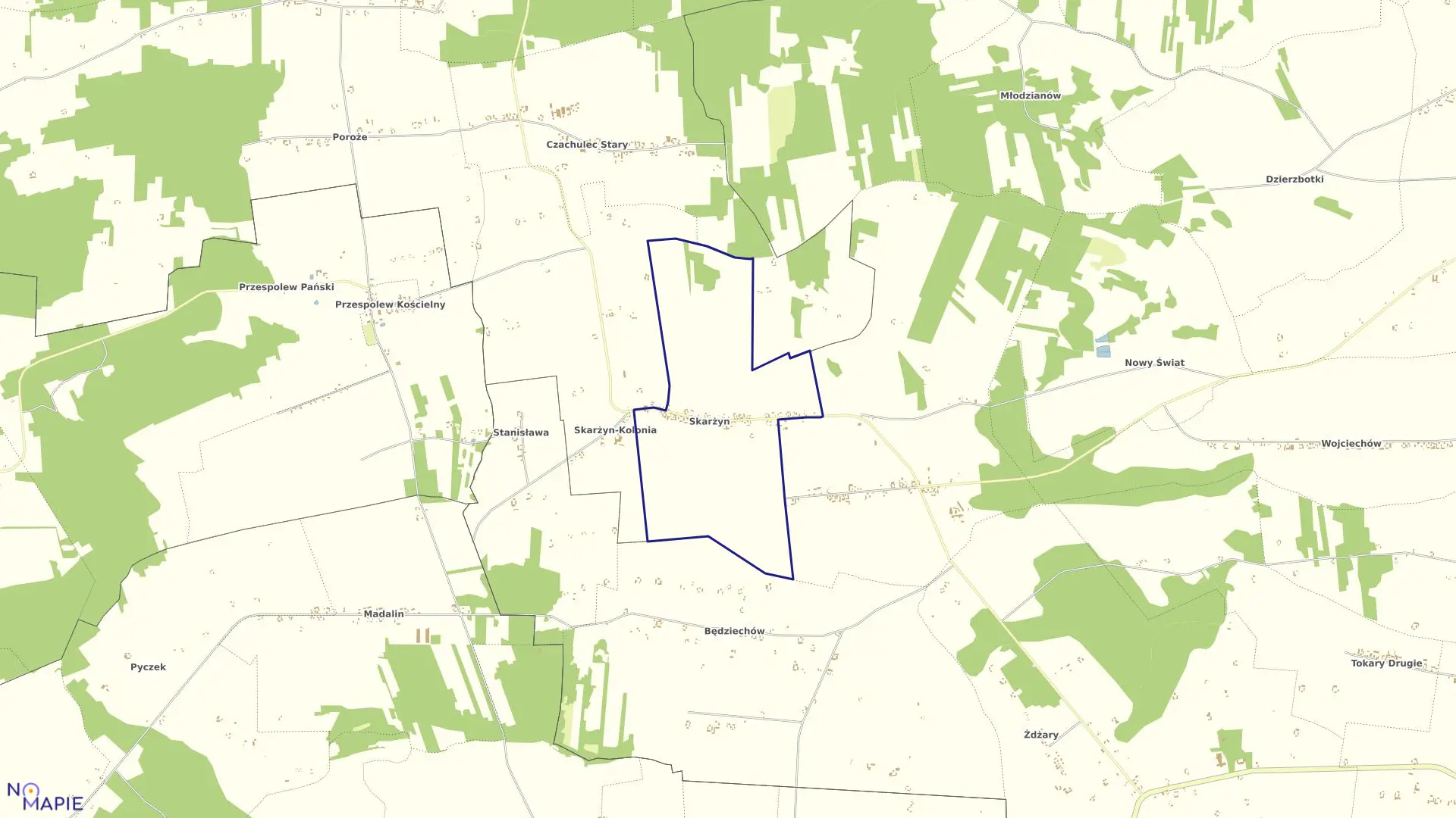 Mapa obrębu Skarżyn w gminie Kawęczyn